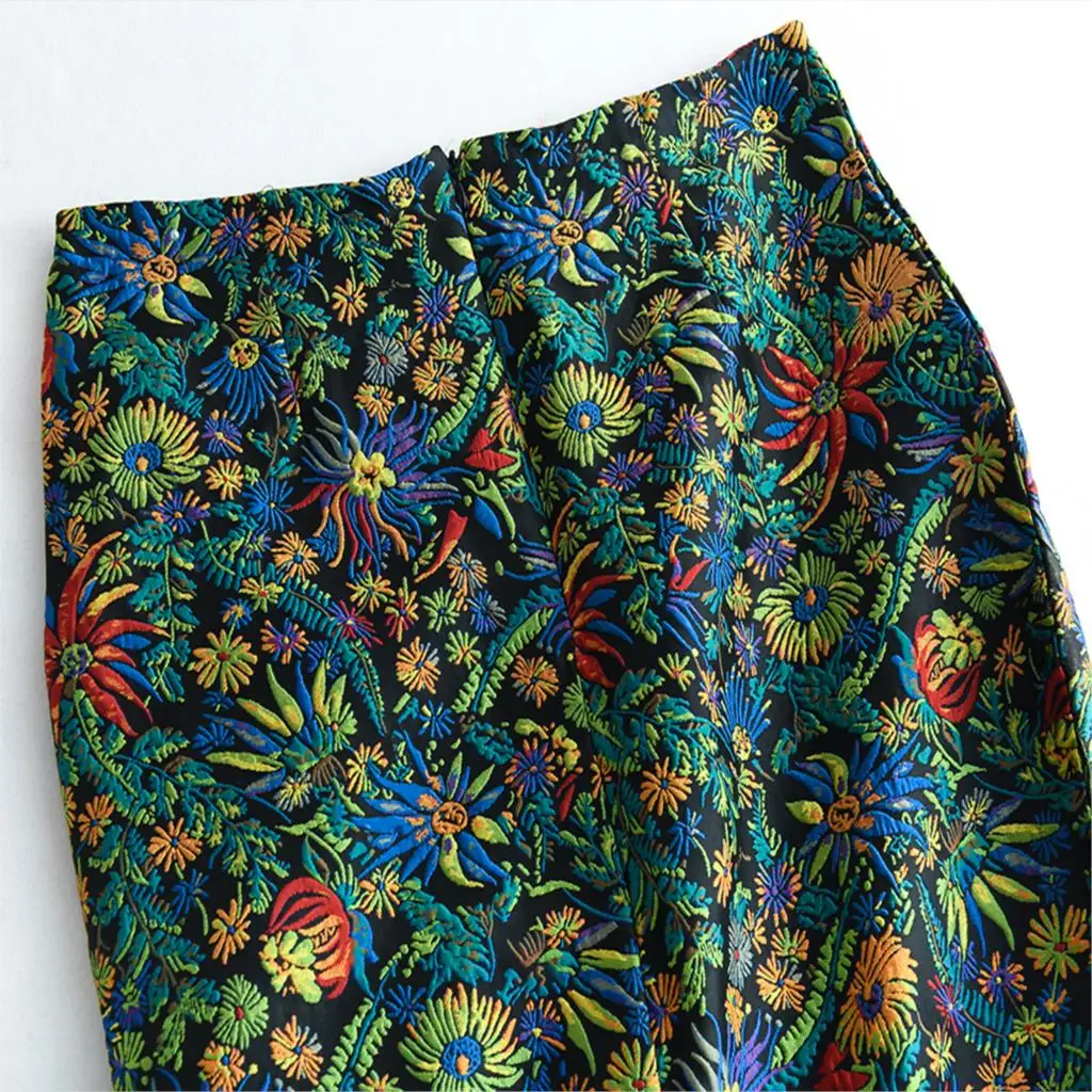 Primavera y otoño de las mujeres elegantes botánico Kvetinový lápiz falda Ročníka multimediálneho pierna P30 ajustado Mujer Faldas Mujer 0