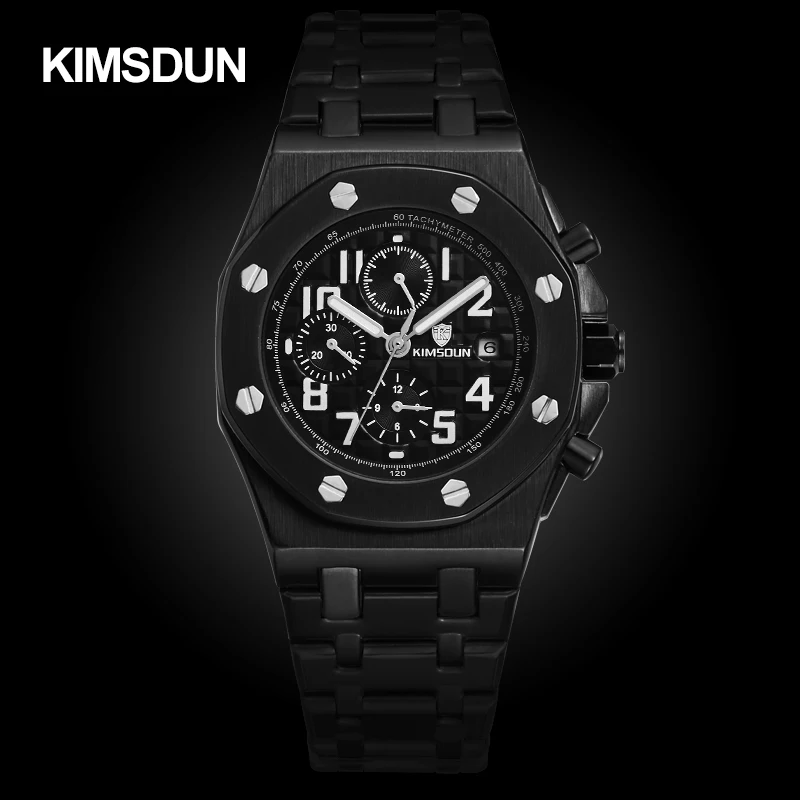 KIMSDUN pánske hodinky módne oceľový pás tri-oko vodotesný, multi-funkcia automatického mechanické hodinky pánske hodinky 5