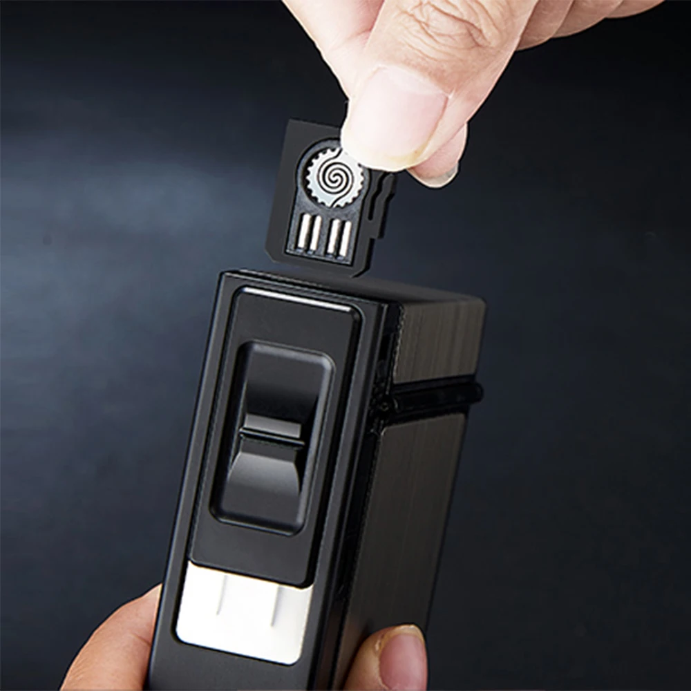Vymeniteľné Cigariet Prípade Box Ľahšie Kovové USB Elektronické Volfrámu 20pcs Cigariet Držiteľ Tabaku Plazmové Zapaľovače Impulzné 1