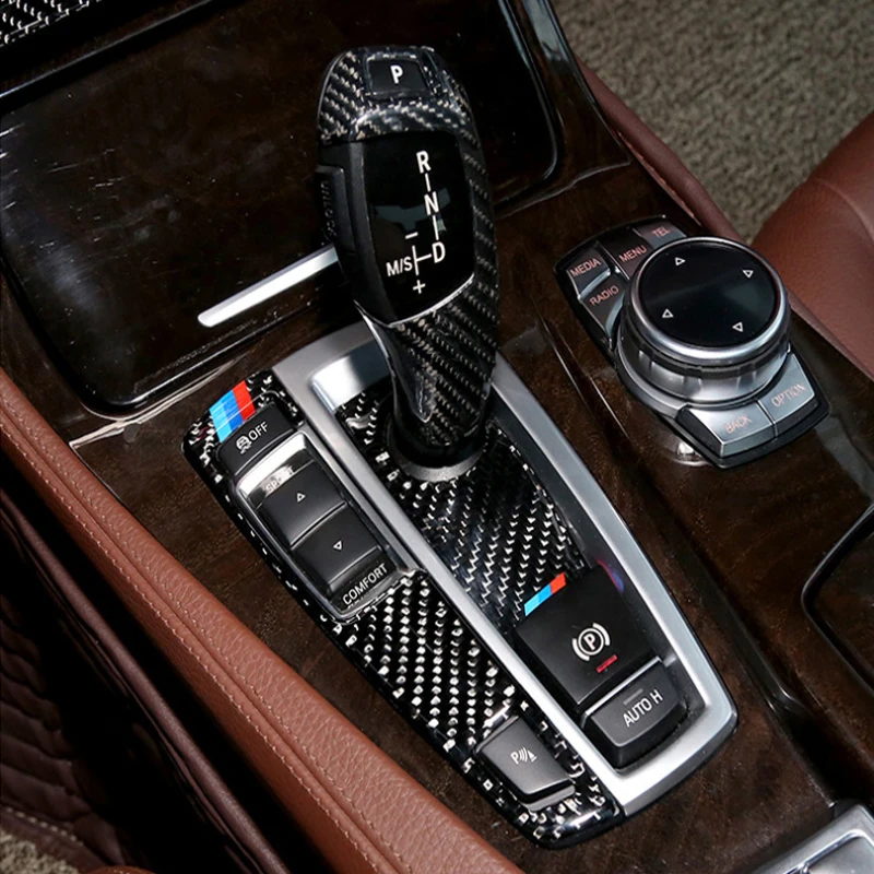 1PC Reálne Uhlíkových Vlákien Centrum Getriebe Shift Panel Rahmen Schaltknauf Abdeckung kožušinu Orezania BMW 5 GT Series X3 x4 F07 F10 F25 F26 5