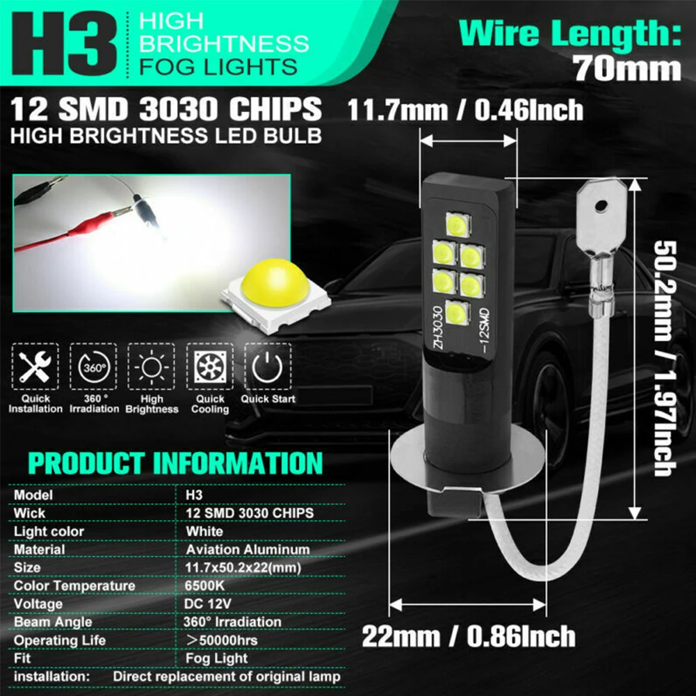 2 ks H3 LED Žiarovka LED Hmlové Žiarovky Svetlá Univerzálny 12V Hmlové Svetlo Biele Vysoké Svetlé Auto Lampa Nepremokavé Auto Príslušenstvo 1