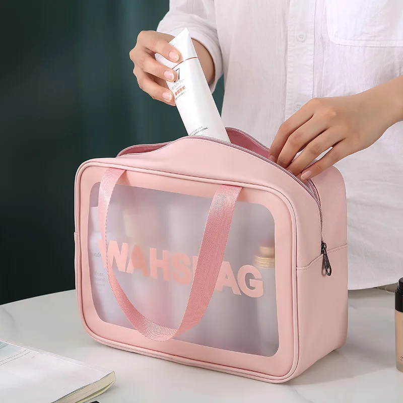 Transparentné tri-dielna sada make-up wash bag veľkú kapacitu pvc vaňa taška priesvitné matný prenosná taška dievča cestovanie taška 1