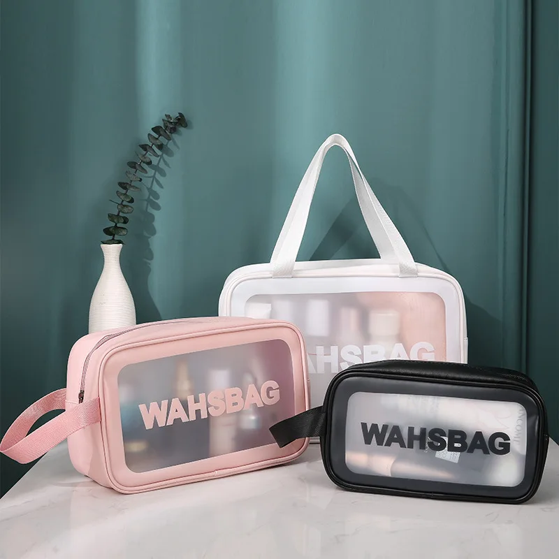 Transparentné tri-dielna sada make-up wash bag veľkú kapacitu pvc vaňa taška priesvitné matný prenosná taška dievča cestovanie taška 3