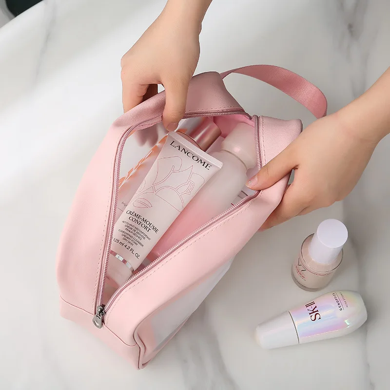 Transparentné tri-dielna sada make-up wash bag veľkú kapacitu pvc vaňa taška priesvitné matný prenosná taška dievča cestovanie taška 4