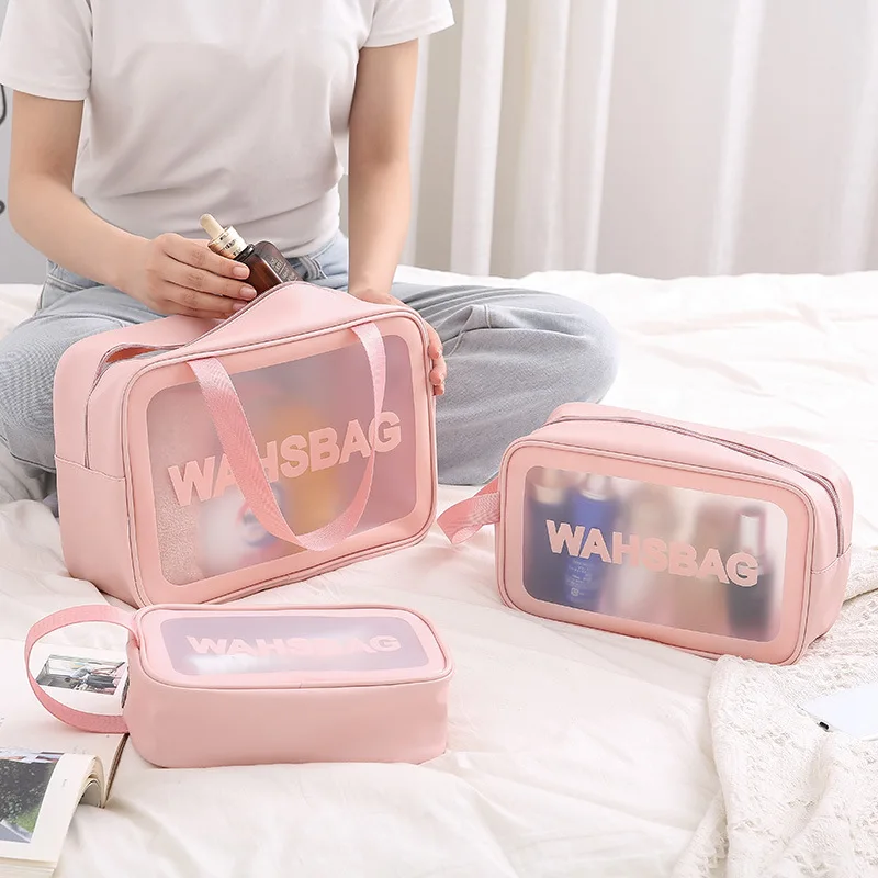 Transparentné tri-dielna sada make-up wash bag veľkú kapacitu pvc vaňa taška priesvitné matný prenosná taška dievča cestovanie taška 5
