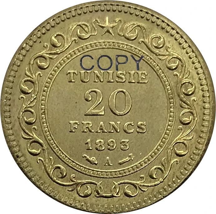 www.ister-centrum.sk francúzsko roku 1893 Francúzsko Tunisko 20 Frankov zlaté mince Zberateľské Mosadz Kópiu Mince 2