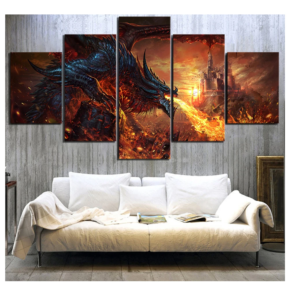 Fantasy Art Fire Dragon Hra Námestie Kolo Vŕtať Mozaiky Diamond Maľovanie Cross Stitch DIY 5D Plná Výšivka 5 ks stenu decor 0