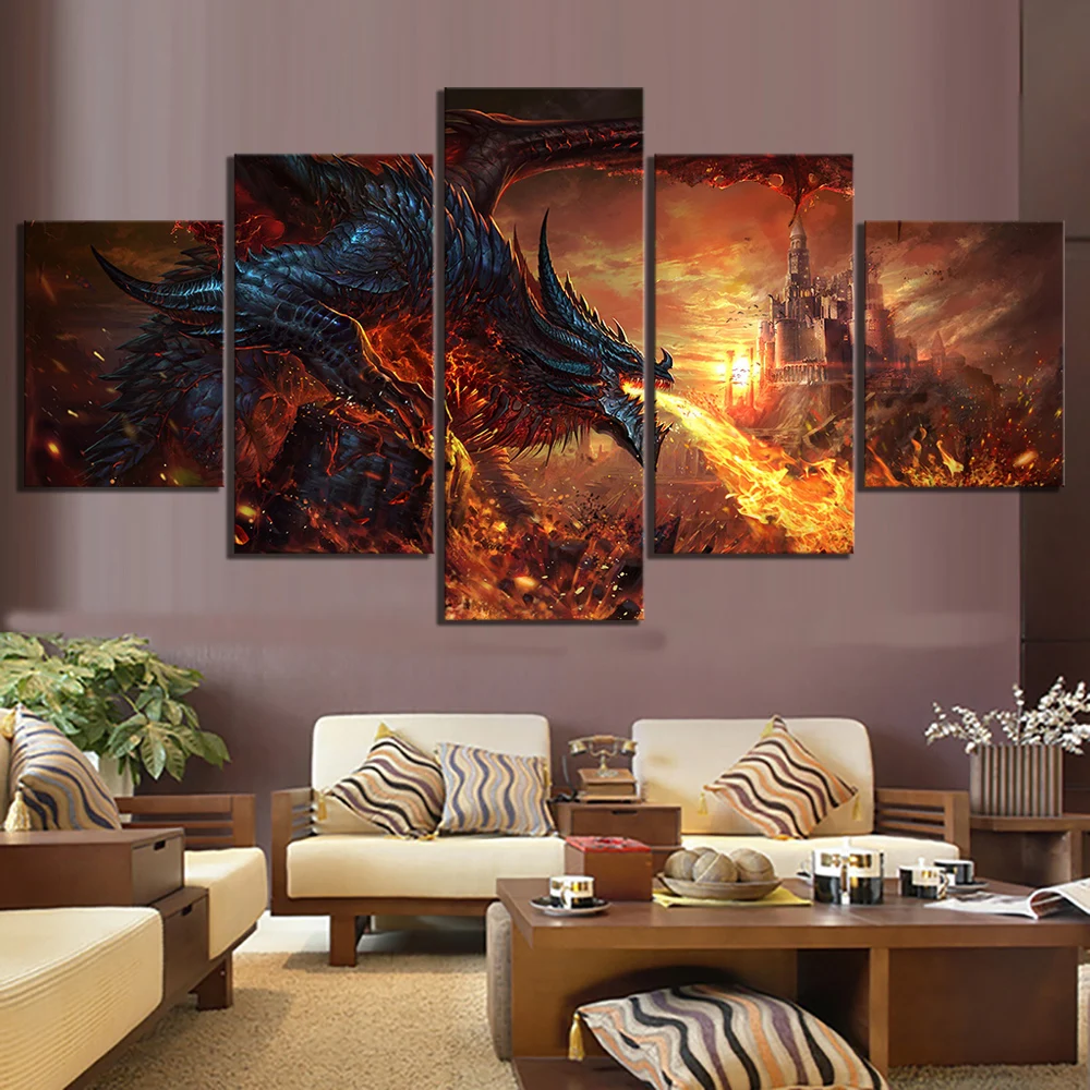 Fantasy Art Fire Dragon Hra Námestie Kolo Vŕtať Mozaiky Diamond Maľovanie Cross Stitch DIY 5D Plná Výšivka 5 ks stenu decor 5