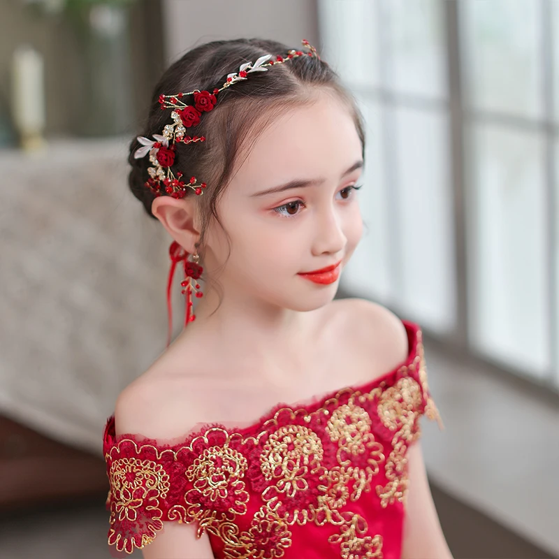 Barokový Vintage Zlaté Červená Čelenky Pre Deti Deti Crystal Pearl Tiaras Hairbands S Náušnice Ženy Bridemaid Vlasy, Šperky 1