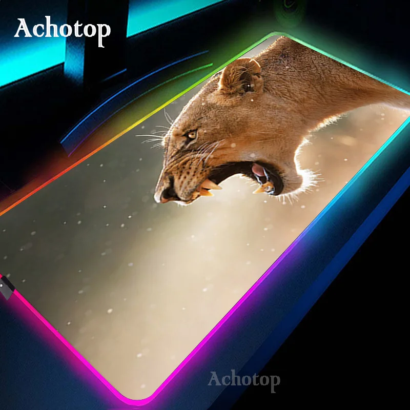 Lev zvierat Extra Veľký LED Svetlo Herné Podložka pod Myš RGB Overlock Prírodného Kaučuku Gaming Mouse Mat PC Gamer Stôl Mat s Podsvietený 1