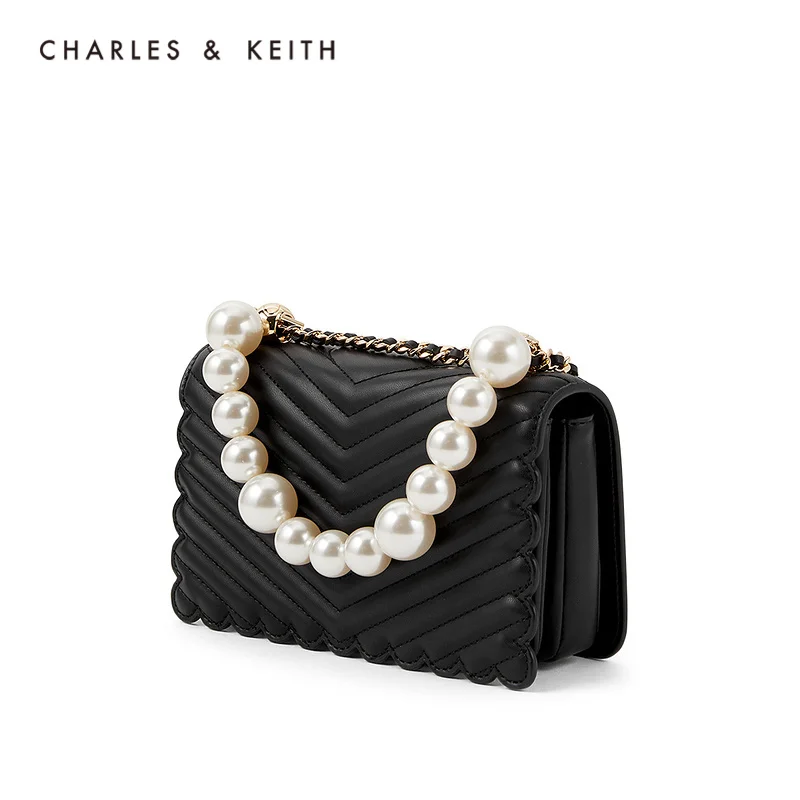 CHARLES＆KEITH Nový Príchod na Spring2021CK2-80151021-1Women je taška cez rameno s pearl výzdoba V tvare vzor kryt kabelka 3