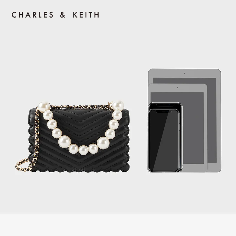 CHARLES＆KEITH Nový Príchod na Spring2021CK2-80151021-1Women je taška cez rameno s pearl výzdoba V tvare vzor kryt kabelka 4