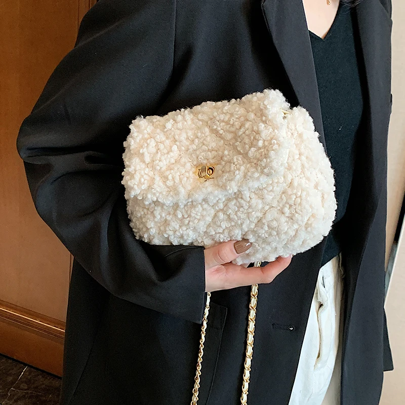 доставкой 2021 с módne ovčej vlny malé ženy, tašky cez rameno, Dizajnér Luxusné kabelky umelú kožušinu crossbody taška ženy peňaženky 0