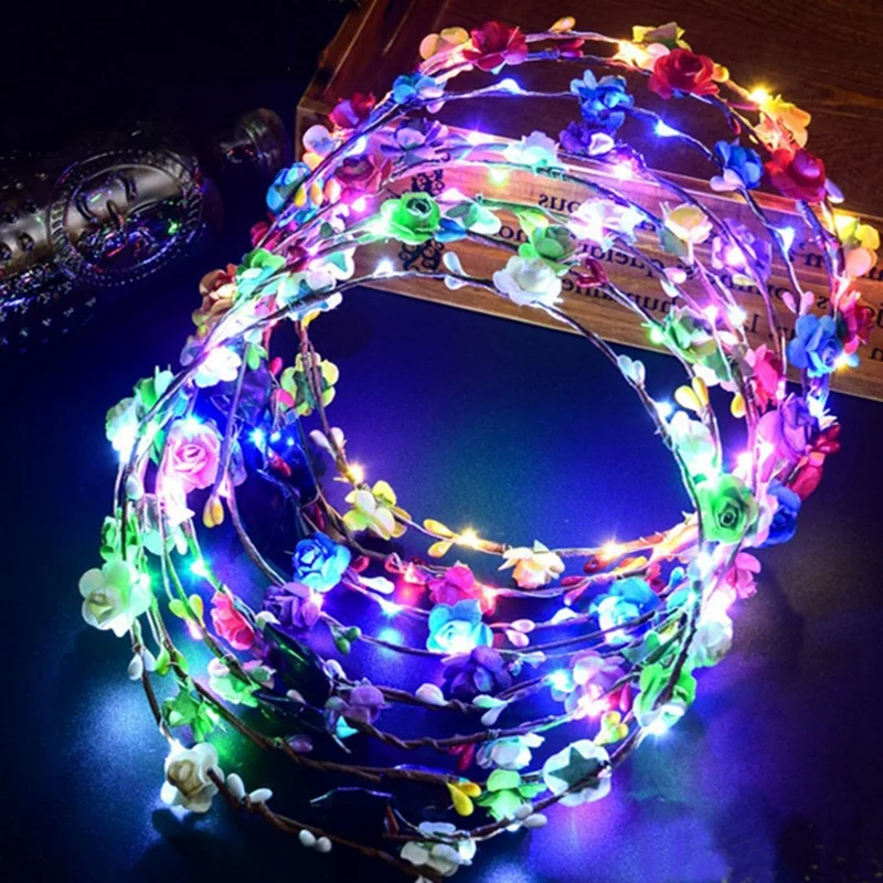 10 Žiariace Garland Svadobné Party Korunu Kvetu hlavový most Svetla LED Vianočné Svetelné Vlasy Garland Hairband 2