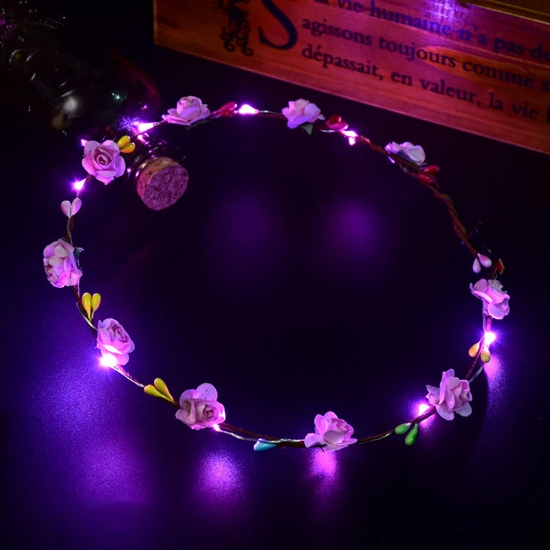 10 Žiariace Garland Svadobné Party Korunu Kvetu hlavový most Svetla LED Vianočné Svetelné Vlasy Garland Hairband 5