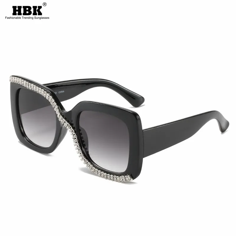 HBK Diamond Námestie Nadrozmerné Okuliare Ženy, Luxusné Drahokamu Retro Slnečné Okuliare Jedinečný krištáľových Pohárov Čierne Odtiene UV400 1