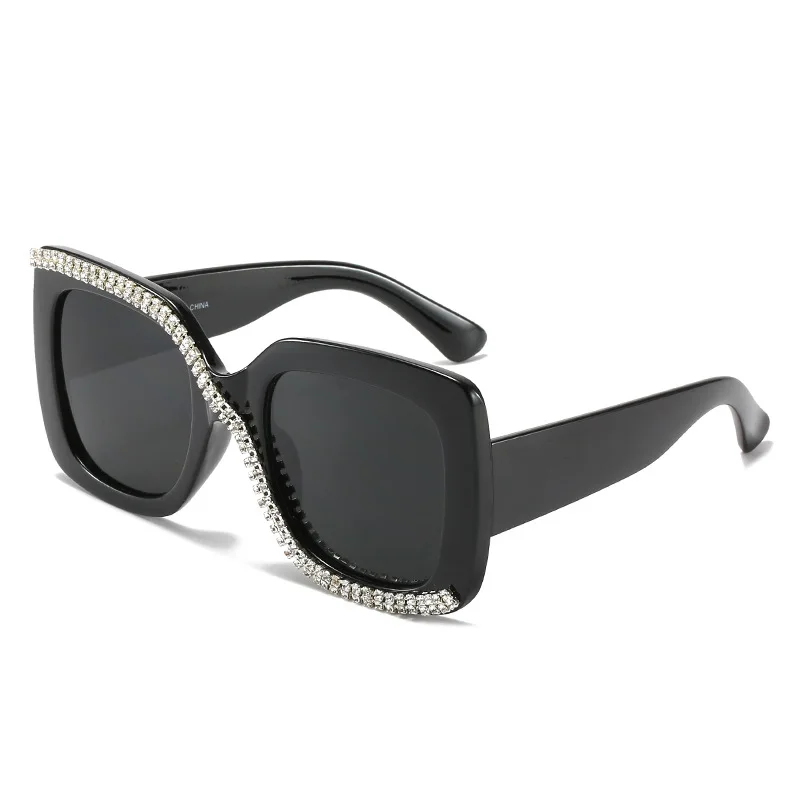 HBK Diamond Námestie Nadrozmerné Okuliare Ženy, Luxusné Drahokamu Retro Slnečné Okuliare Jedinečný krištáľových Pohárov Čierne Odtiene UV400 3