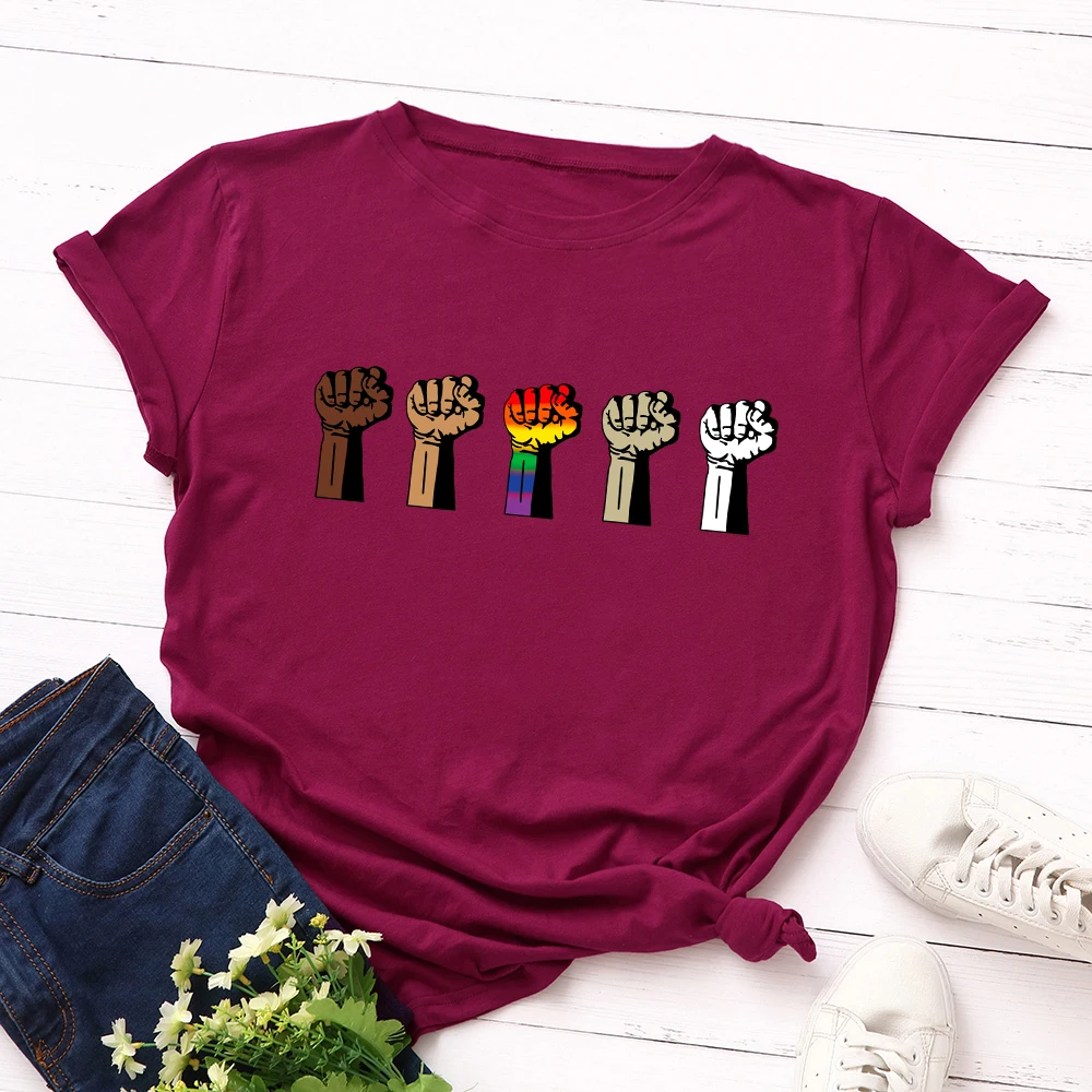 Ženy Krátky Rukáv Bavlna T-Shirts Grafické Tees Letné Tee Topy pre Ženy Voľné Bežné Nadrozmerné Tee Šaty Zdvihol Päsť Tlač 1