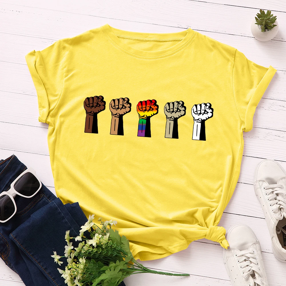 Ženy Krátky Rukáv Bavlna T-Shirts Grafické Tees Letné Tee Topy pre Ženy Voľné Bežné Nadrozmerné Tee Šaty Zdvihol Päsť Tlač 2