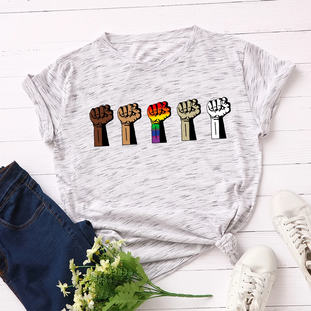 Ženy Krátky Rukáv Bavlna T-Shirts Grafické Tees Letné Tee Topy pre Ženy Voľné Bežné Nadrozmerné Tee Šaty Zdvihol Päsť Tlač 4