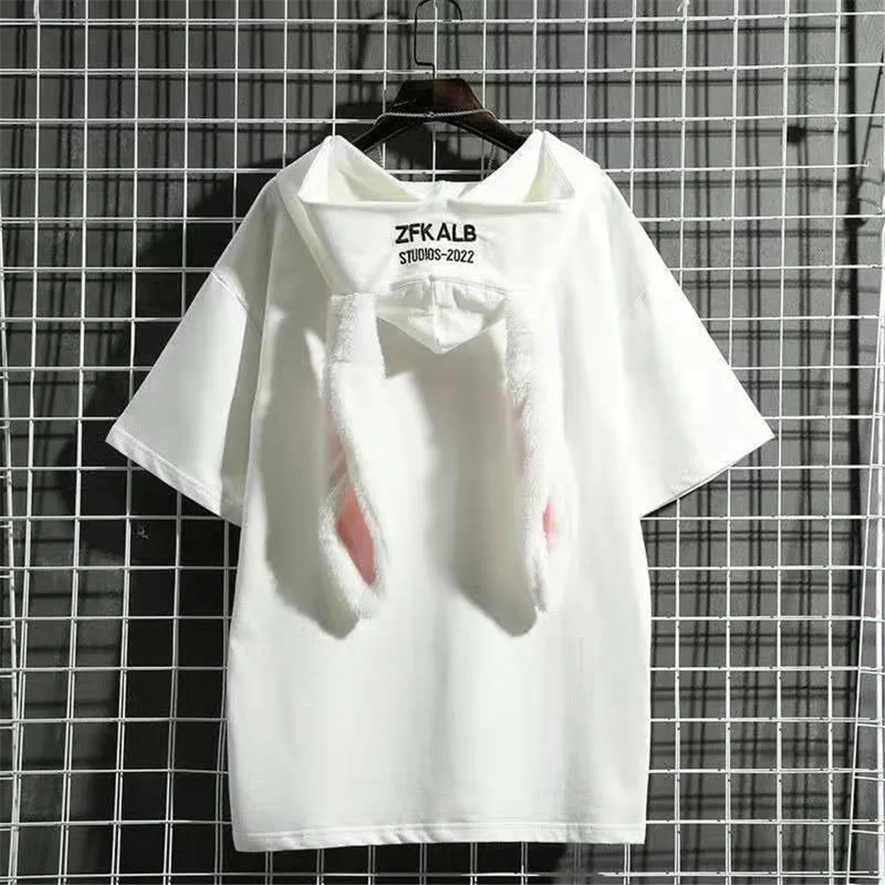 Biele Ženy Králik Ucho Tričko Pre Dievča Módneho Nadrozmerná T-Shirt Zábavné Bavlna Japonsko Harajuku Topy Lete Gotický Kawaii T Tričko 0