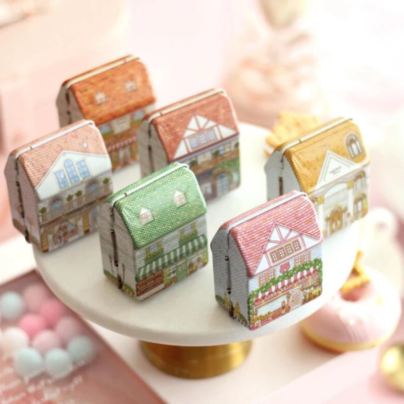 Svadobné Party Darčeka Vintage Dom Tvar Mini Darčekový Balíček Tin Box Candy Pečenie Cookies Biscuit Prípade, Dekorácie Pre Domov 4