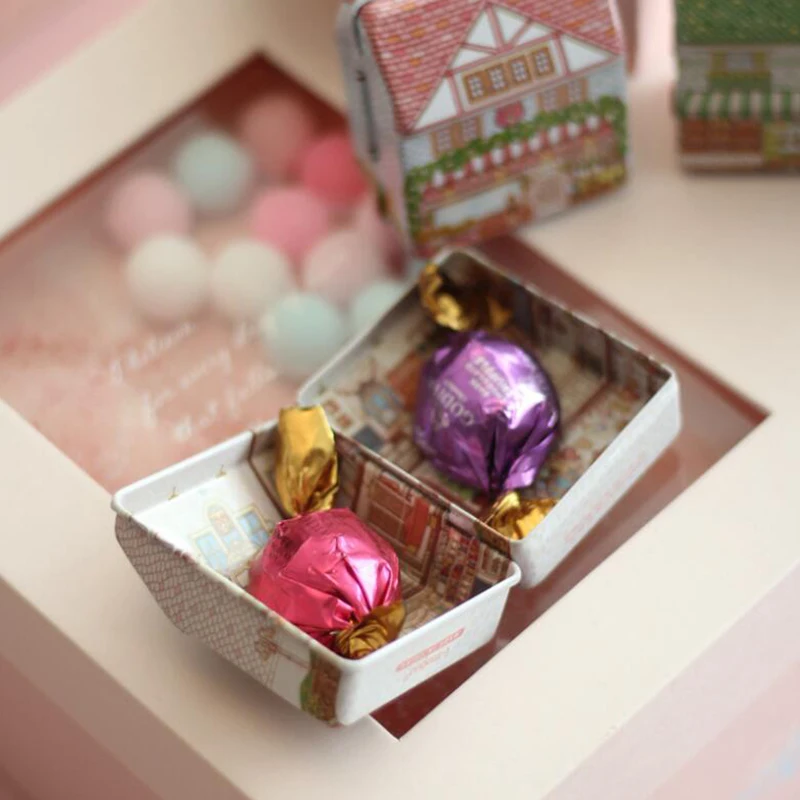 Svadobné Party Darčeka Vintage Dom Tvar Mini Darčekový Balíček Tin Box Candy Pečenie Cookies Biscuit Prípade, Dekorácie Pre Domov 5