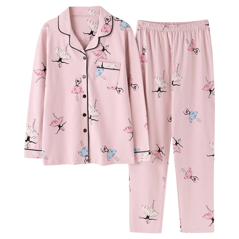 Nové Módne Sleepwear Žien Bavlna Cute Pyžamo Dievčatá Dlhý Rukáv Topy+Nohavice S Vreckami Polka Dot Bežné Salónik Nosenie 4