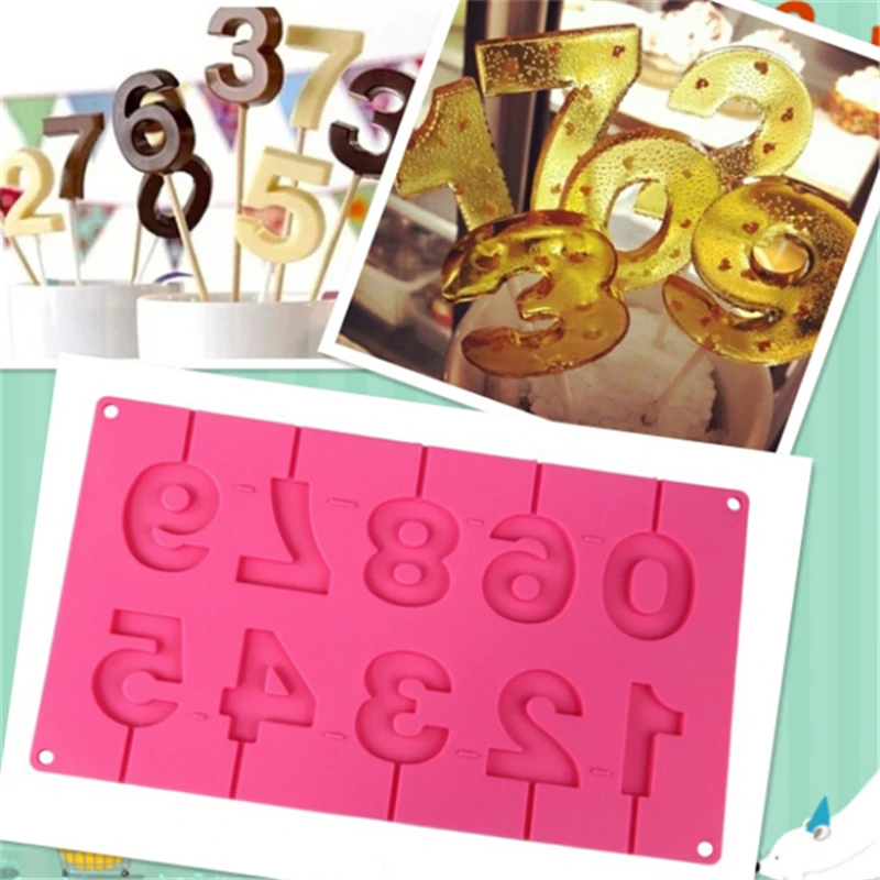 0-9 Čísla Lízatko Formy DIY Pečenie Silikónové 3D Ručné Pop Bulík Palice Lízatko Cukroví Čokoláda Formy S Držať Tvar 1