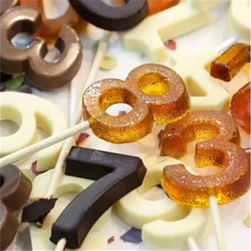 0-9 Čísla Lízatko Formy DIY Pečenie Silikónové 3D Ručné Pop Bulík Palice Lízatko Cukroví Čokoláda Formy S Držať Tvar 3