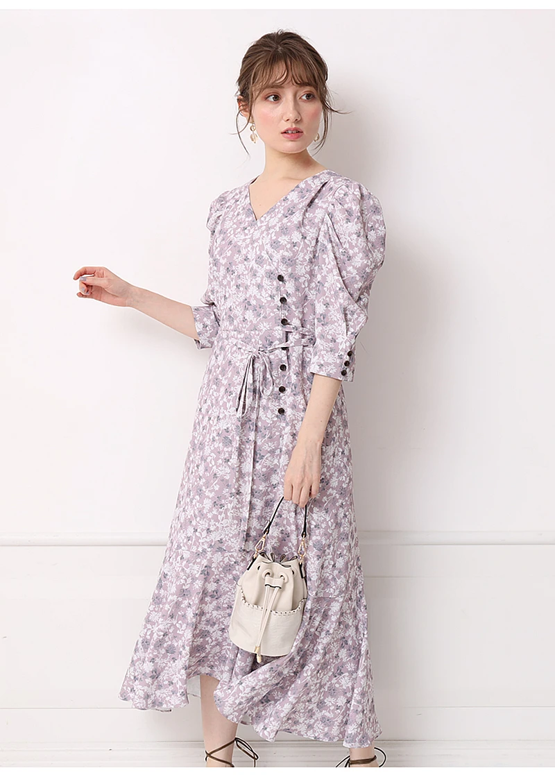 2021 jar nový Japonský vytlačené krajky-up pás tlačidlo kvetinové šaty ženy 0