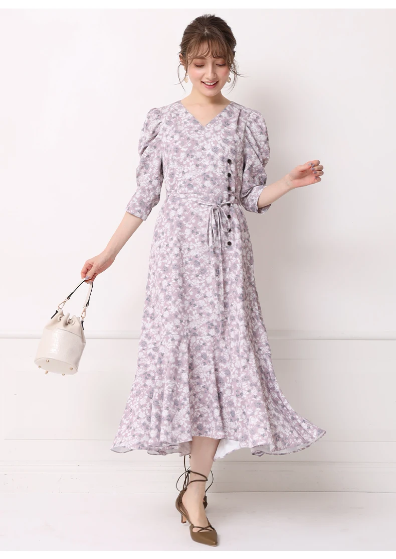 2021 jar nový Japonský vytlačené krajky-up pás tlačidlo kvetinové šaty ženy 1