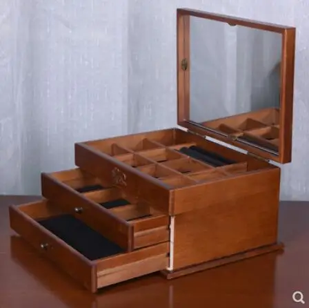 Nové tri vrstvy organizátor dreva šperky boxy Úložný Box dreva, ďatelina Európskej drevené šperky box špeciálna ponuka stôl organizátor 0