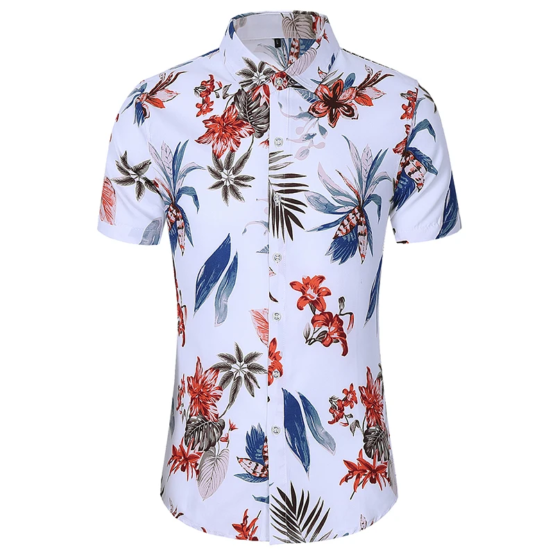 2021 Lete Nové Nadrozmerné Mens Košele Tlač Kvet Havajské Tričko Krátky Rukáv Pánske Košele Bežné Slim Fit 3