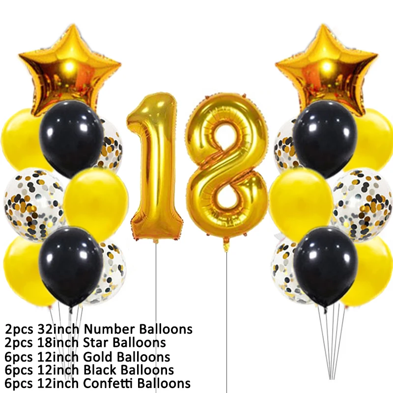 Číslo 18 Fóliové Balóniky 18. Happy Birthday 18 Rokov Dekorácie Muž Žena Rose Gold Black Výročie 5