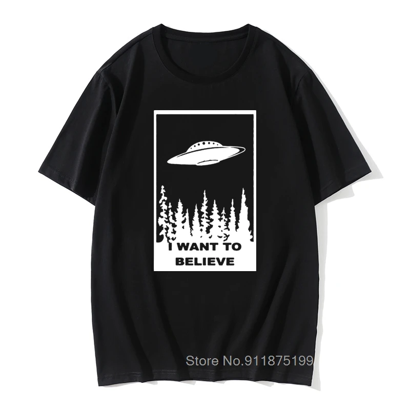 Chcem Veriť T-Shirt Vtipné tričko sci fi ufo priestor fiction súbory Bavlna krátky rukáv tričko camisetas hombre 4