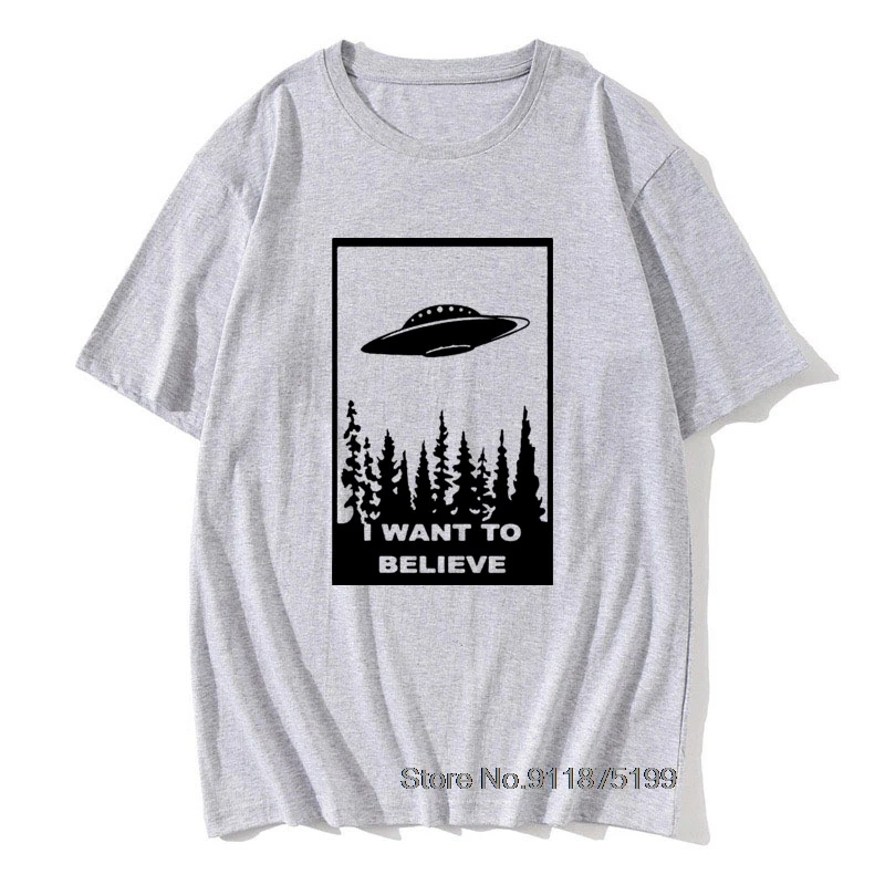 Chcem Veriť T-Shirt Vtipné tričko sci fi ufo priestor fiction súbory Bavlna krátky rukáv tričko camisetas hombre 5