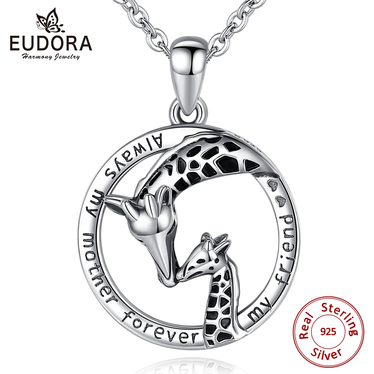 EUDORA Nové 925 Sterling Silver Dve Žirafa Prívesok Srdce Náhrdelník Mincový Striebro Šperky pre Ženy Nádherné Strany Darček D615 4