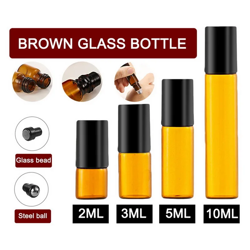 Anti-UV Sklo, Fľaše Z Esenciálny Olej, Fľaša S Navi Očný Krém Sub-fľaškové, Amber, Vzorky Prenosný Esenciálny Olej Skladovanie Ampulka 4