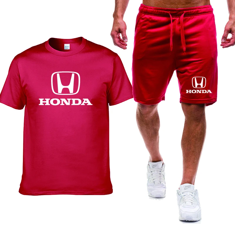Móda ležérne pánske POLO tričko Auto HONDA Logo tlač Letné Bavlnené Kvalitné pánske POLO tričko, nohavice 2 ks oblek 0