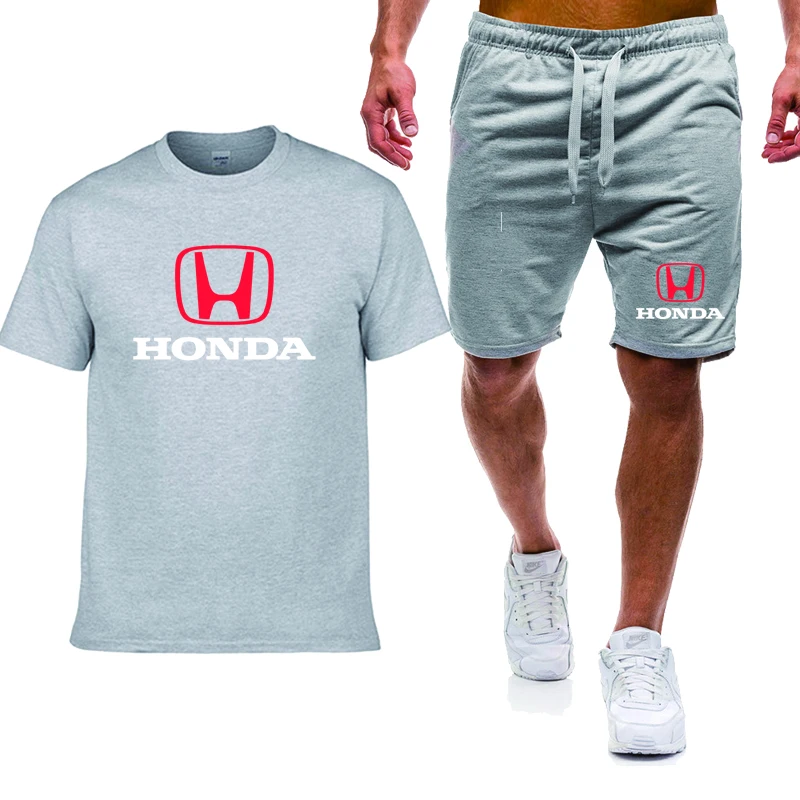 Móda ležérne pánske POLO tričko Auto HONDA Logo tlač Letné Bavlnené Kvalitné pánske POLO tričko, nohavice 2 ks oblek 1