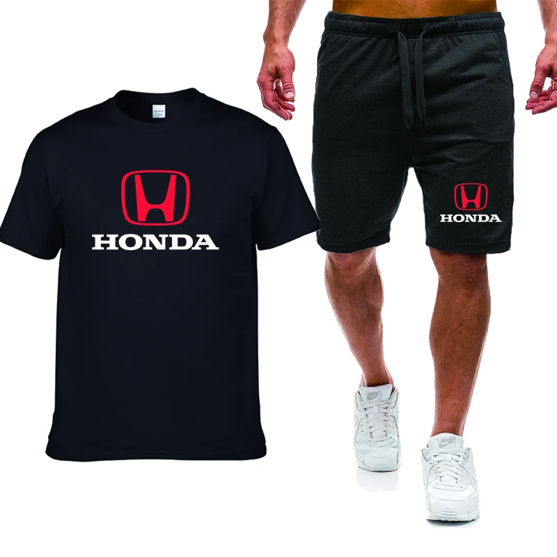 Móda ležérne pánske POLO tričko Auto HONDA Logo tlač Letné Bavlnené Kvalitné pánske POLO tričko, nohavice 2 ks oblek 2