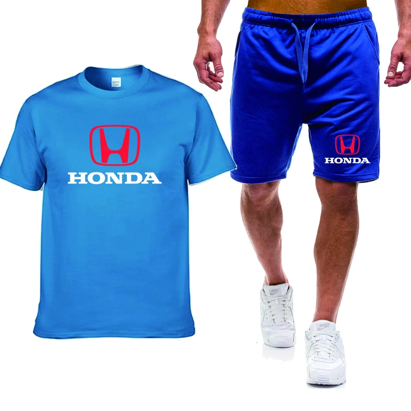 Móda ležérne pánske POLO tričko Auto HONDA Logo tlač Letné Bavlnené Kvalitné pánske POLO tričko, nohavice 2 ks oblek 3