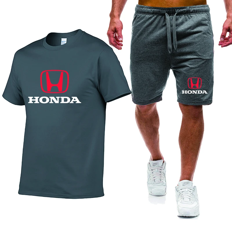 Móda ležérne pánske POLO tričko Auto HONDA Logo tlač Letné Bavlnené Kvalitné pánske POLO tričko, nohavice 2 ks oblek 4