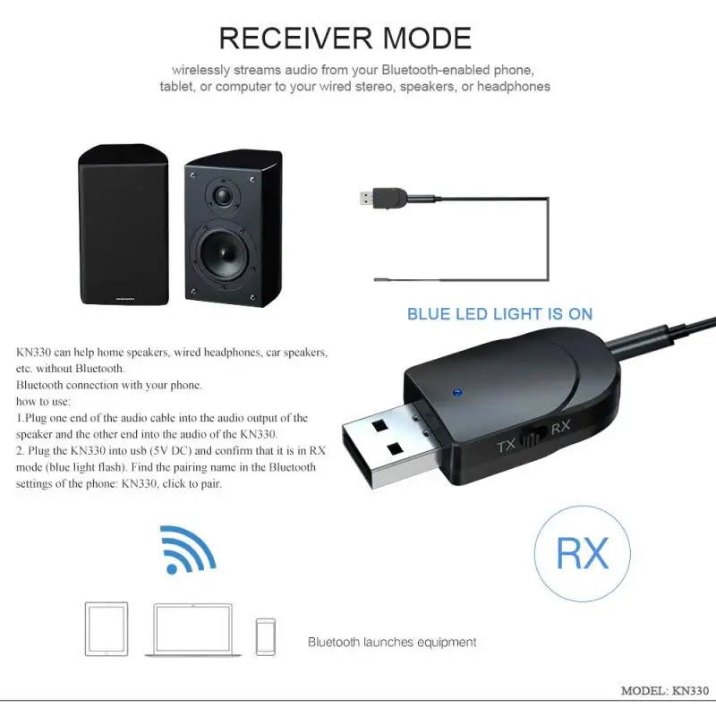 Bezdrôtové pripojenie USB Bluetooth 5.0 Vysielač, Prijímač, Počítač, TV Adaptér Auto Duálny Výstup Audio Bluetooth Dongle pre Počítač 5
