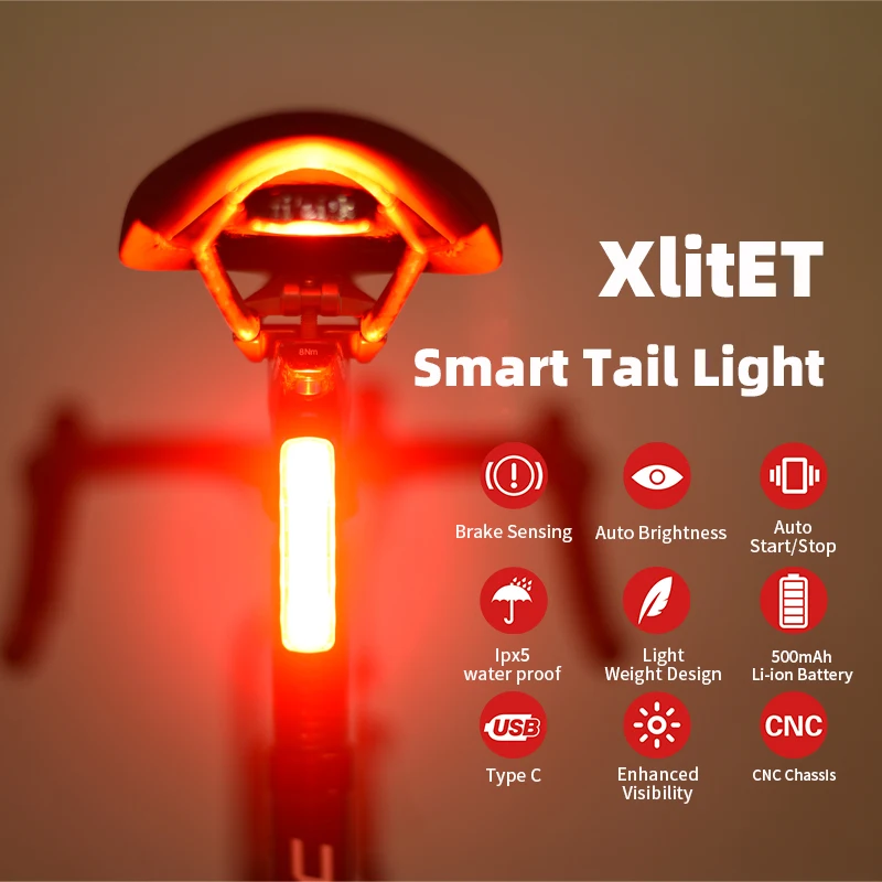 NOVÉ XlitET Auto Štart Stop Brzdy Snímanie Svietidlo Na Bicykel Zadné Svetlo LED, jazda na Bicykli XlIte 100 CubeliteII 200 zadné svetlo 1