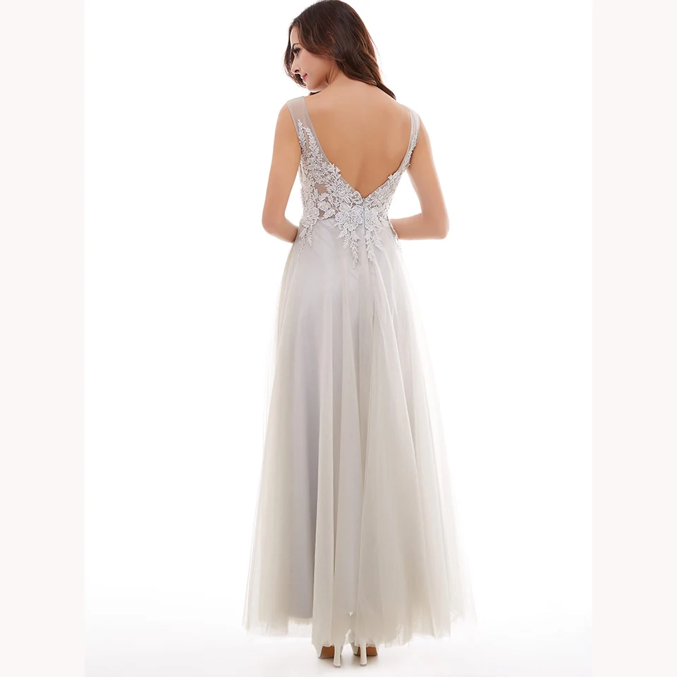 Dressv sivá dlhé večerné šaty lacné lopatka krku lištovanie svadobné party formálne šaty linky večerné šaty 1