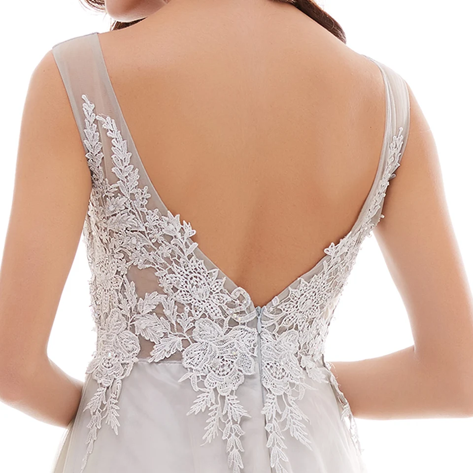 Dressv sivá dlhé večerné šaty lacné lopatka krku lištovanie svadobné party formálne šaty linky večerné šaty 2